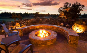 Fire pit installation with hardscaping in Tempe
